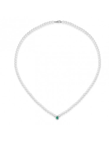 Lelune Necklace - Ninfea Pearl Strand 4-4.5 mm Emerald Drop Pendant - 0