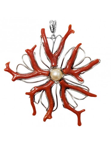 Ciondolo Della Rovere - Argento 925% - Corallo Rosso - Perla - DR08