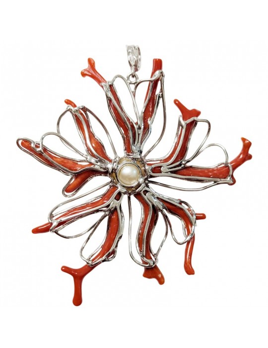 Della Rovere Pendant - 925% Silver - Red Coral - Pearl - DR08