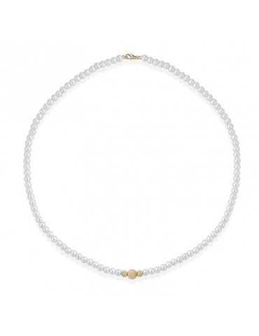Collana Lelune - Young con Perle Coltivate 4.5-5 mm e Sfere in Oro Giallo 18 Carati Puntinato - LLNK2903
