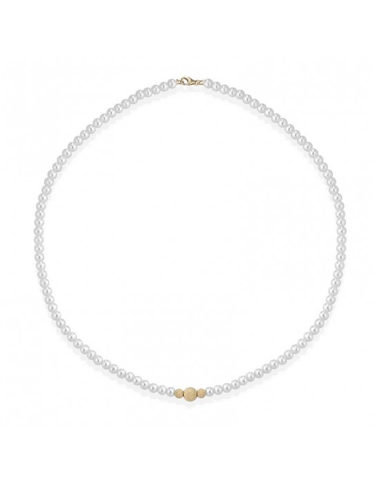 Collana Lelune - Young con Perle Coltivate 4.5-5 mm e Sfere in Oro Giallo 18 Carati Puntinato - LLNK2903