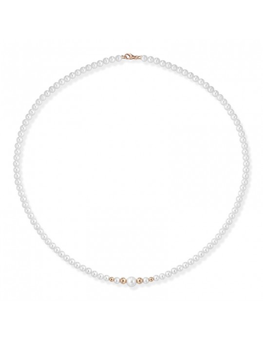 Lelune Necklace - Young with 4.5-5 mm Cultured Pearls and 18K Rose Gold Spheres - 0