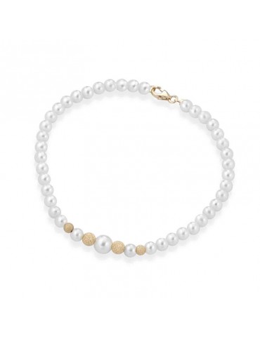 Bracciale Lelune - Young con Perle Coltivate 4.5-5 mm e Sfere in Oro Giallo 18 Carati Puntinato - LLBR2923