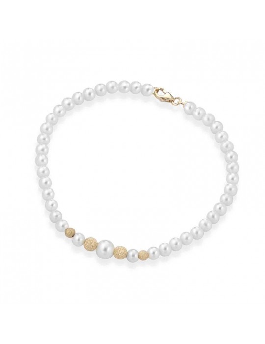 Lelune Bracelet - Young with 4.5-5 mm Cultured Pearls and 18K Yellow Gold Dotted Spheres - 0