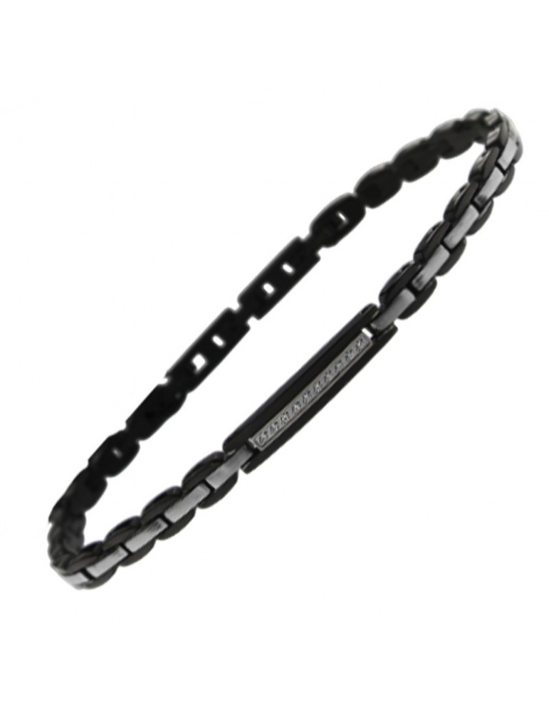 Zancan Bracelet-in 316L Steel-Black Links-White Crystals-UHB077
