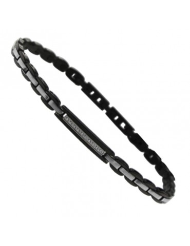 Bracciale Zancan-in Acciaio 316L-Maglie Nere-Cristalli Bianchi-UHB077 2