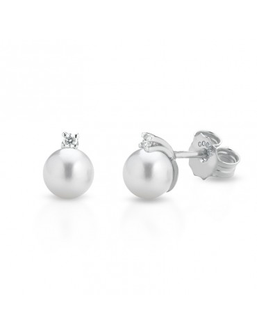 Coscia Earrings - Basic with 9 - 9.5 mm Akoya Pearls and 0.10 Ct White Diamonds - 0