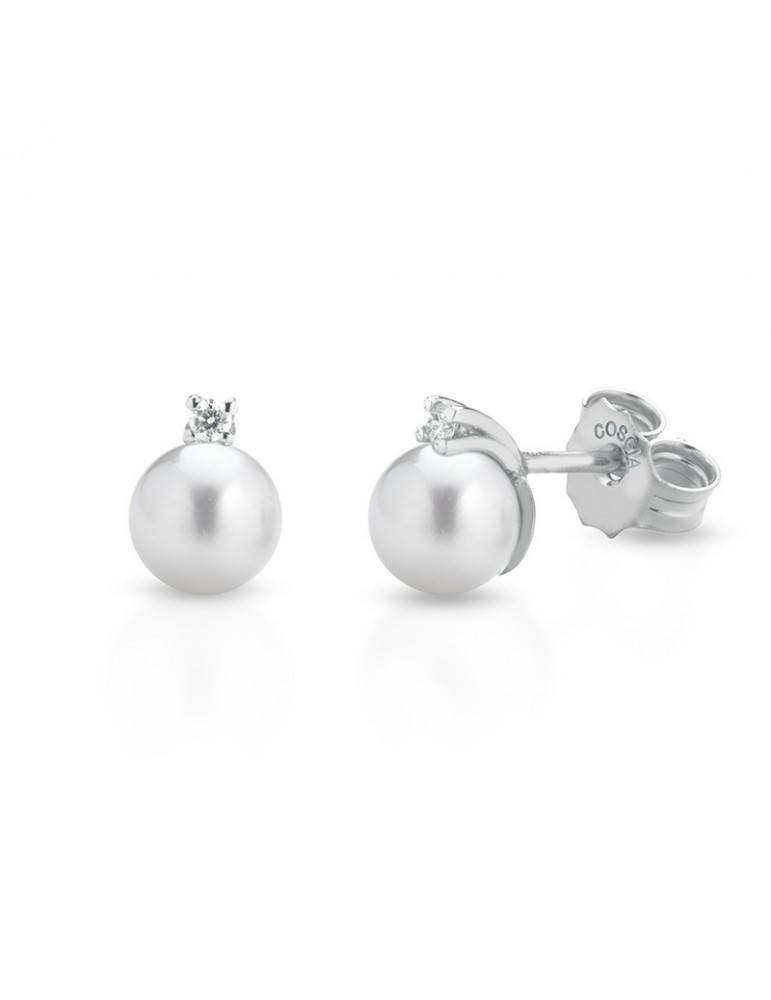 Coscia Earrings - Basic with 9 - 9.5 mm Akoya Pearls and 0.10 Ct White Diamonds - 0
