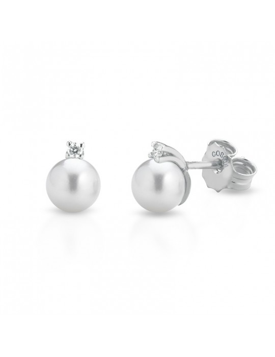 Coscia Earrings - Basic with 9 - 9.5 mm Akoya Pearls and 0.10 Ct White Diamonds - 0