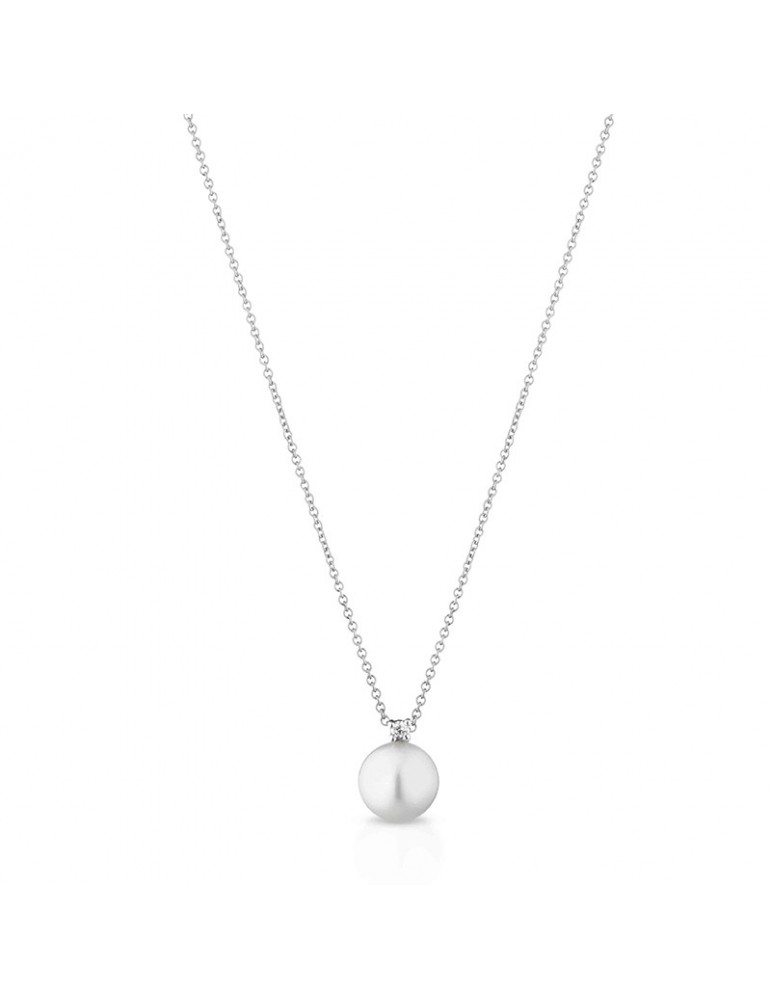 Coscia Necklace - with 7-7.5mm Akoya Pearl Pendant and Natural Diamond - 0