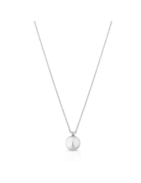 Coscia Necklace - with 7-7.5mm Akoya Pearl Pendant and Natural Diamond - 0