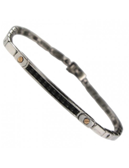 Zancan bracelet - row of black spinelli - rose gold screws - ESB346r