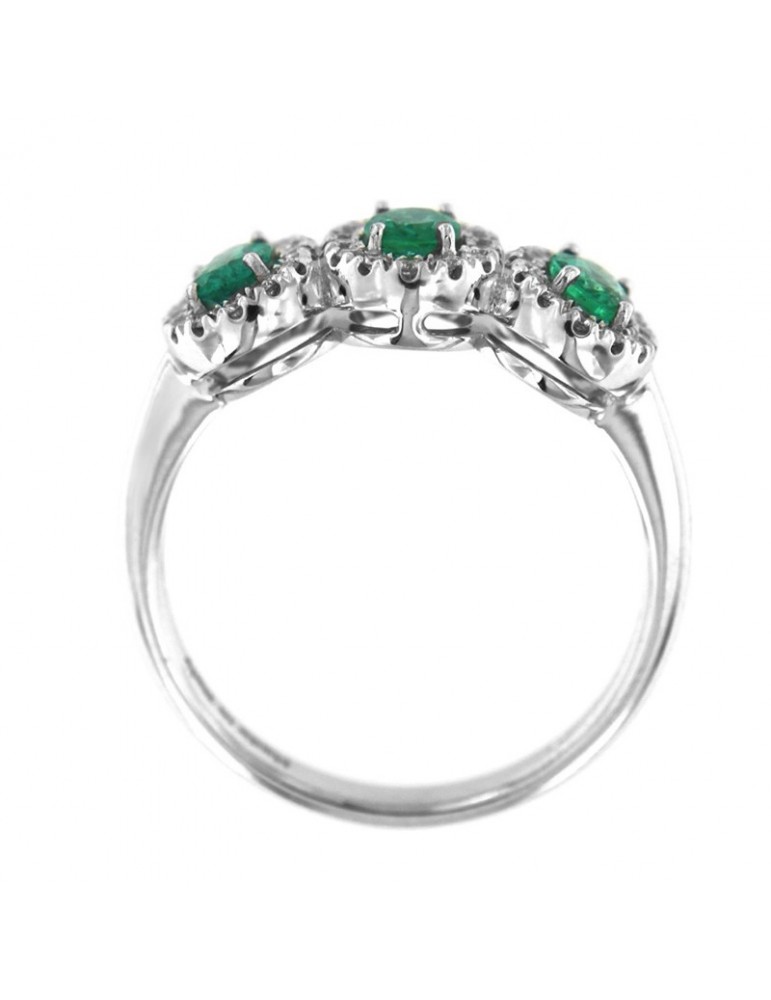 Anello Davite&Delucchi - Trilogy - Oro Bianco 18 Carati - Diamanti e Smeraldi 0,80 ct - AA031654SM