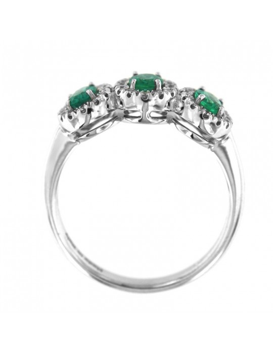 Anello Davite&Delucchi - Trilogy - Oro Bianco 18 Carati - Diamanti e Smeraldi 0,80 ct - AA031654SM