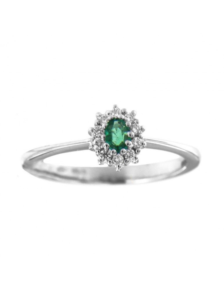 Anello Davite&Delucchi - Rosetta - Oro Bianco 18 carati - Diamanti Naturali - Smeraldo 0,20 ct - AA028996SM