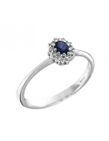 Anello Davite&Delucchi - Rosetta in Oro Bianco 18 carati con Diamanti Naturali e Zaffiro 0,23 ct - AA028996ZF