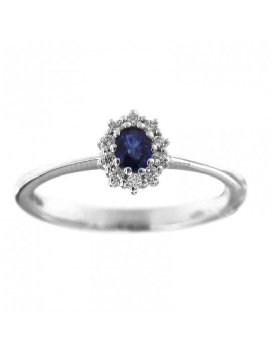Davite&Delucchi Ring - 18K White Gold Rosette with Natural Diamonds and 0.23ct Sapphire - 0