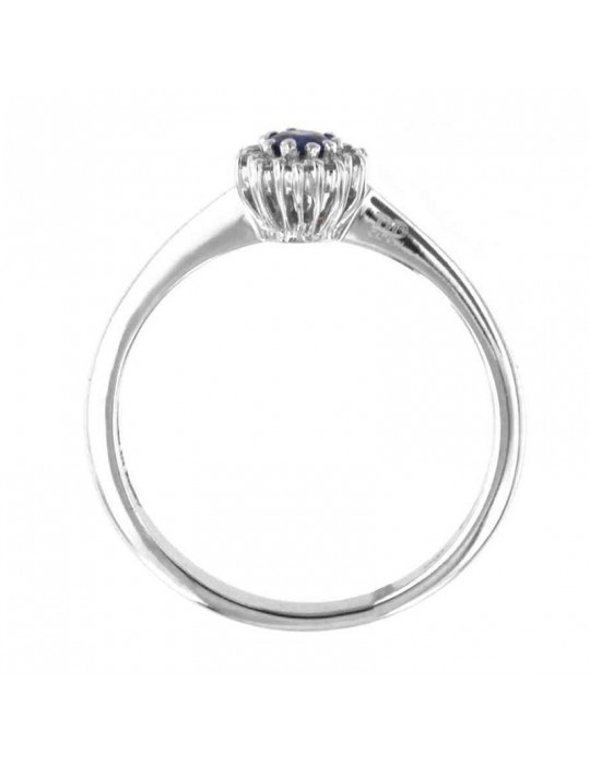 Davite&Delucchi Ring - 18K White Gold Rosette with Natural Diamonds and 0.23ct Sapphire - 0