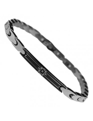 Zancan Bracelet - Black PVD Central Plate - White Crystal - UHB125 2