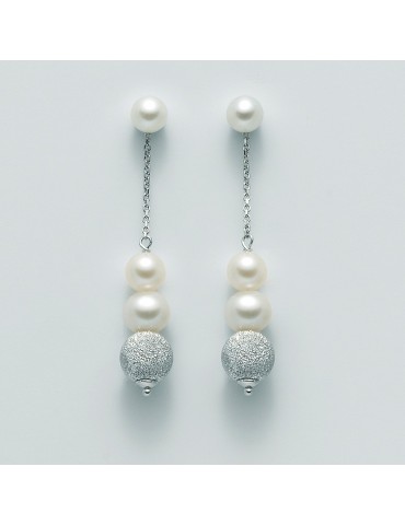 Orecchini Miluna - Pendente - Oro Bianco - Perle e Boules - PER1961