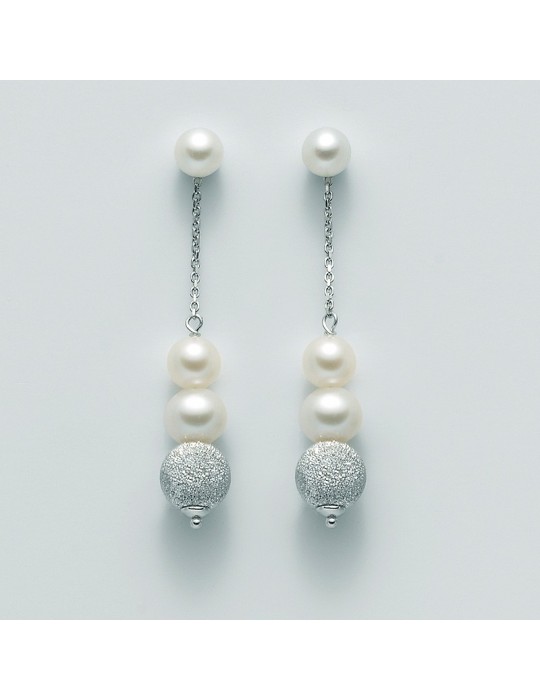 Orecchini Miluna - Pendente - Oro Bianco - Perle e Boules - PER1961