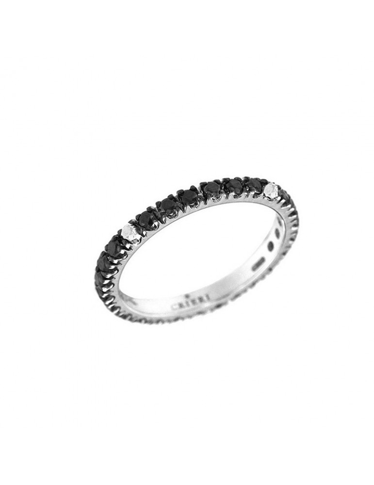 Veretta Crieri Ring - Aeterna in 18K White Gold with 0.66 ct Black Diamonds and White Diamonds - Size 19 - 0