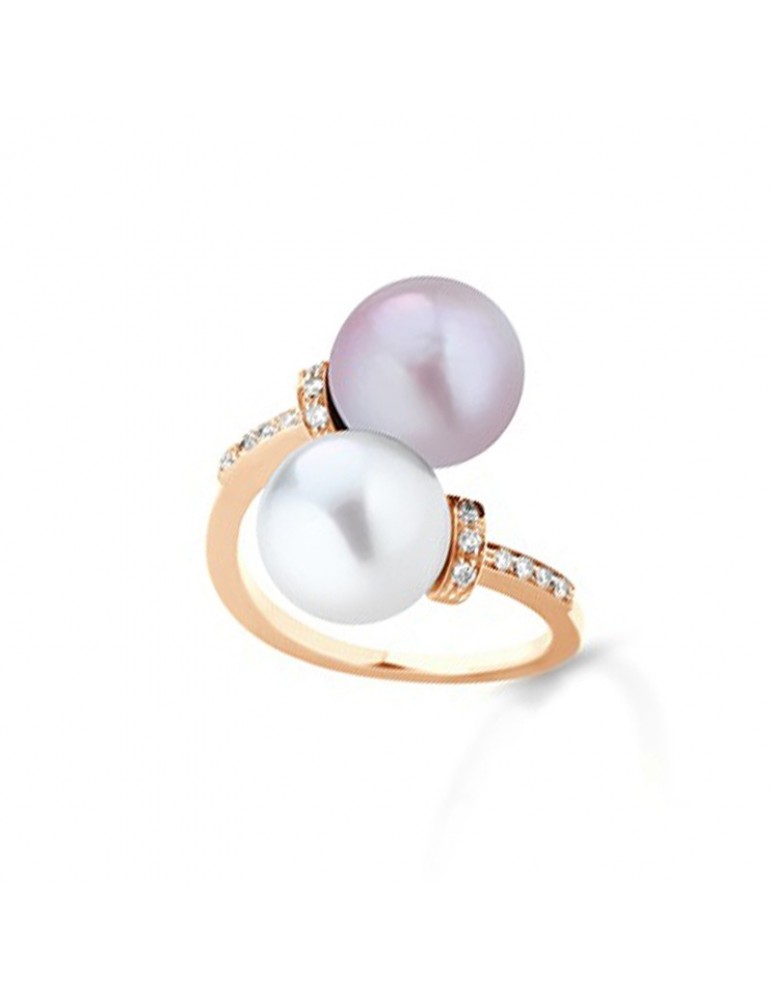 Anello Coscia - in Oro Rosa 18 Carati con Perla Freshwater Rosa e Bianca 11mm e Diamanti Naturali - LBRNFWEDP228.5
