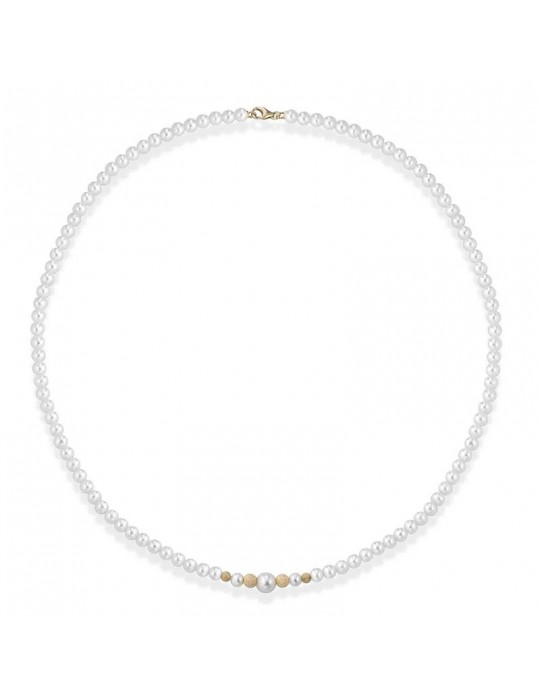 Collana Lelune - Young con Perle Freshwater 4,5-5 mm e Sfere in Oro Giallo 18 carati Puntinato - LLNK2923
