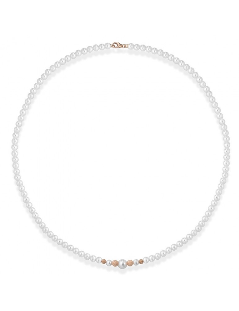 Lelune Necklace - Young with 4.5-5 mm Cultured Pearls and 18K Rose Gold Dotted Spheres - 0