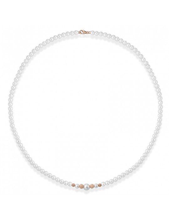Lelune Necklace - Young with 4.5-5 mm Cultured Pearls and 18K Rose Gold Dotted Spheres - 0