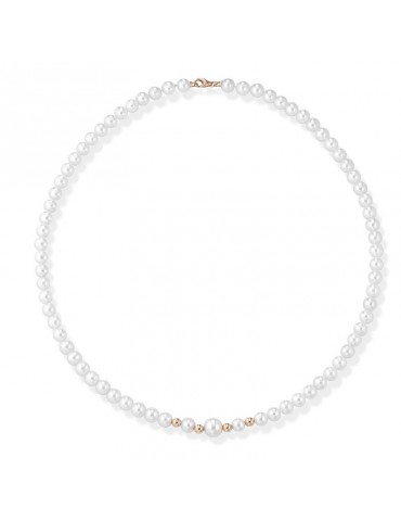 Collana Lelune - Young con Perle Coltivate 5.5-6 mm e Sfere in Oro Rosa 18 Carati - LLNK2934