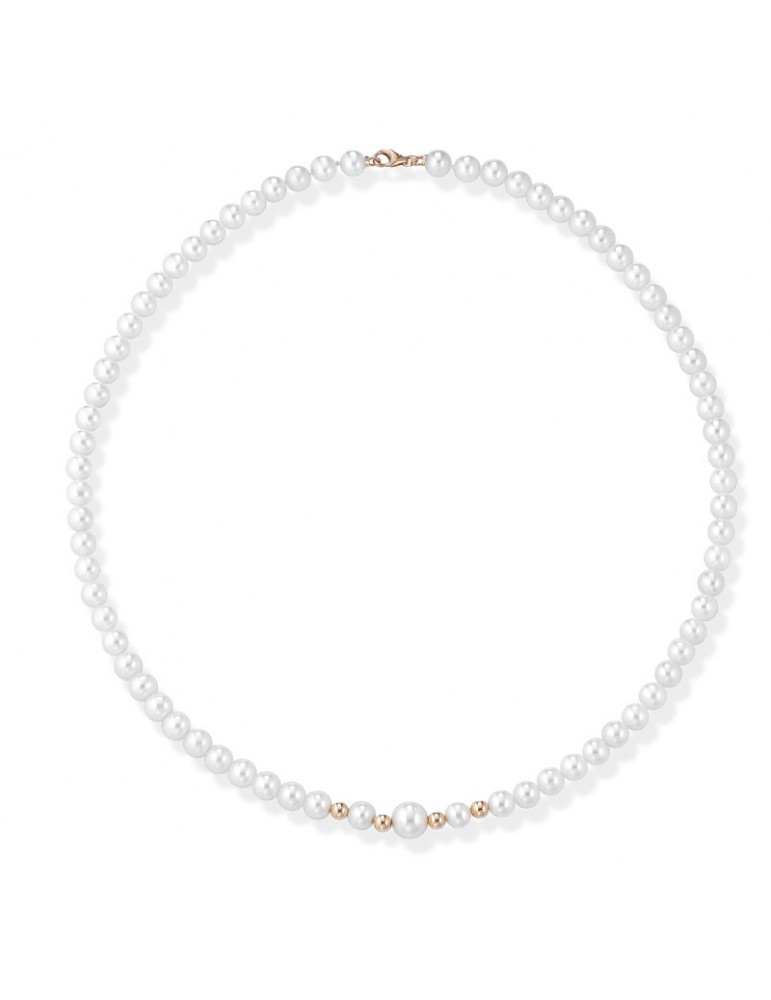 Collana Lelune - Young con Perle Coltivate 5.5-6 mm e Sfere in Oro Rosa 18 Carati - LLNK2934