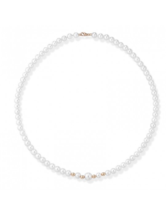 Lelune Necklace - Young with 5.5-6 mm Cultured Pearls and 18K Rose Gold Spheres - 0