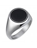 Men's Breil Ring - Code - Steel - Black Onyx - Size 25 -TJ3118