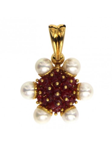 Zancan Pendant-18Kt Yellow Gold-nr. 6 Pearls-Ruby Roots-PE093