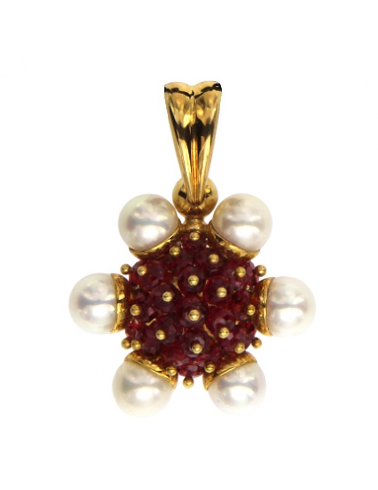Zancan Pendant-18Kt Yellow Gold-nr. 6 Pearls-Ruby Roots-PE093