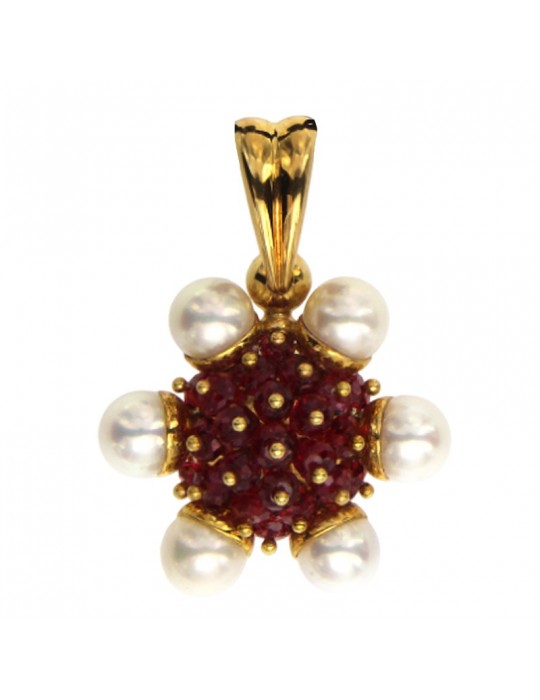 Ciondolo Zancan-Oro Giallo 18Kt-nr. 6 Perle-Radici di Rubino-PE093