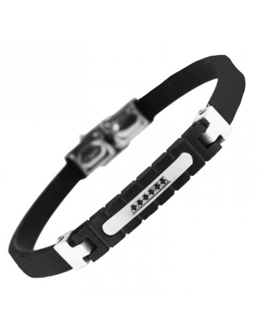 Zancan Bracelet - Rubber - Plate - Steel - Black Crystals - UHB029