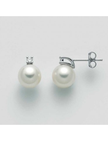 Nimei Akoya Pearls Earrings - White Gold with Diamonds - 0