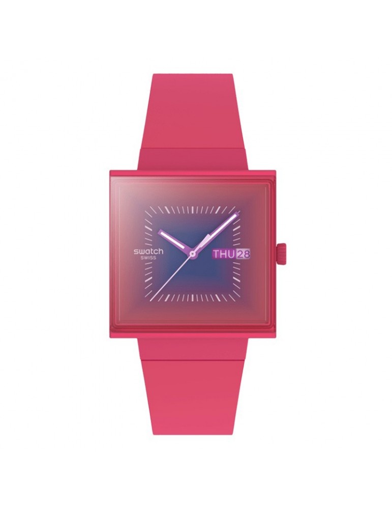 Swatch Watch Squarely Berry Time Date 42mm Blue -SO34R700