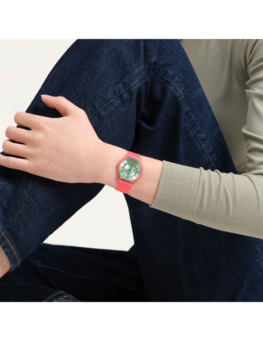 Swatch Watch - Jazzy Berry - Time Only - Pink - 34mm - Green-SS08P111