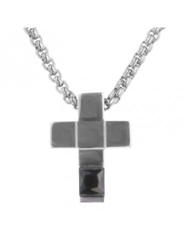 Zancan Necklace - 316L Steel - Cross - Black Crystal - UHC024