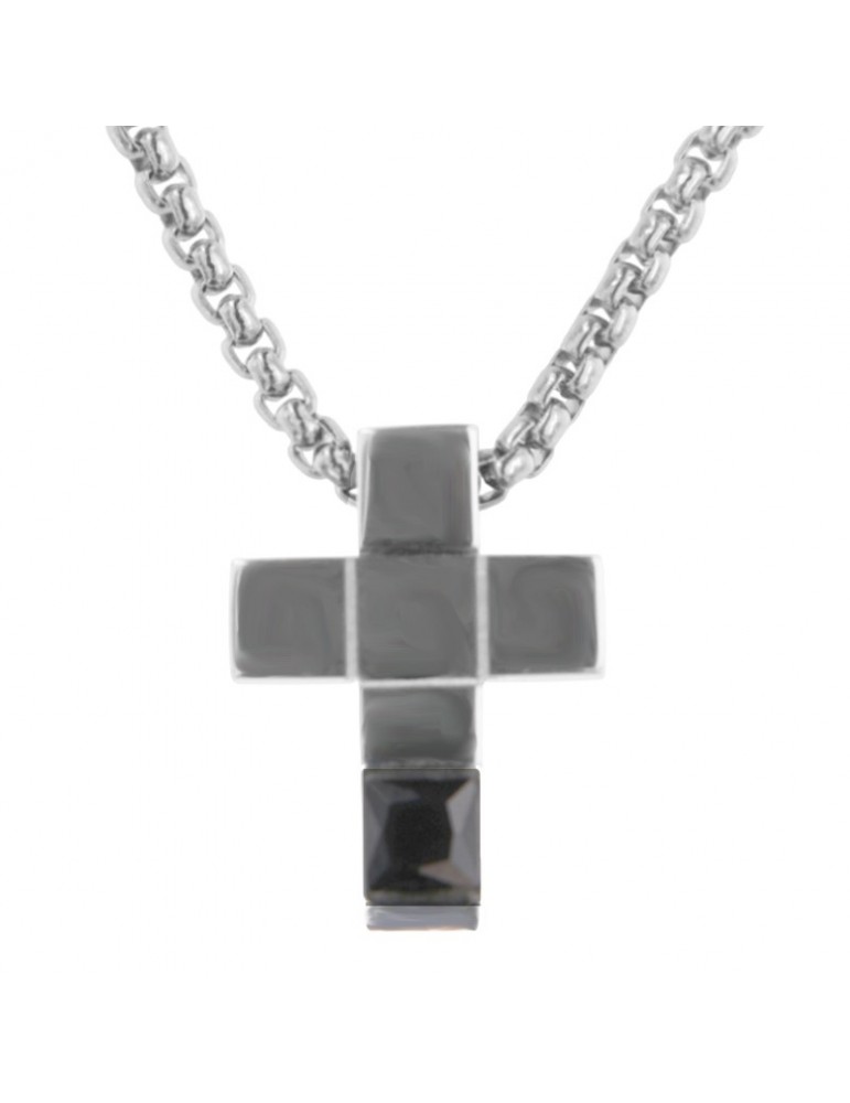 Collana Zancan - in Acciaio 316L - Croce - Cristallo Nero - UHC024