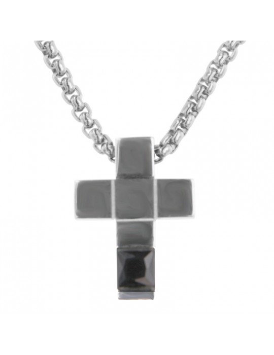 Zancan Necklace - 316L Steel - Cross - Black Crystal - UHC024