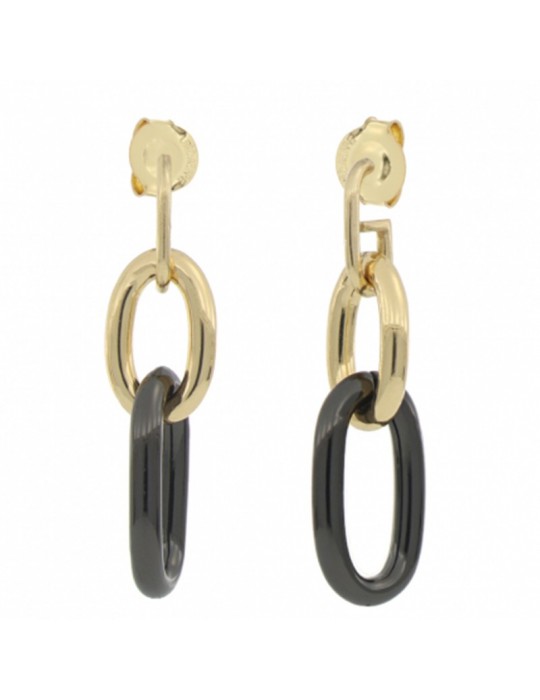 Unoaerre Earrings - Pendants - Chain - Gold and Black Link -EXO4388GN