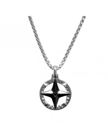 Zancan Necklace - 316L Steel - Wind Rose - Black Crystal-UHC018