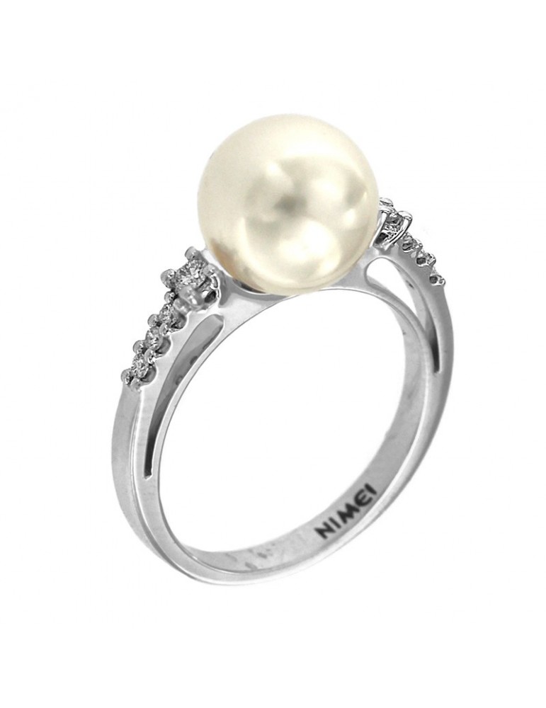 Anello Nimei Oro Bianco Perla Australia Diamanti PLI1061A