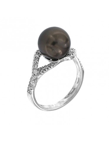 Anello Nimei - Oro Bianco -  Perla Tahiti - Diamanti Naturali-PLI1062T