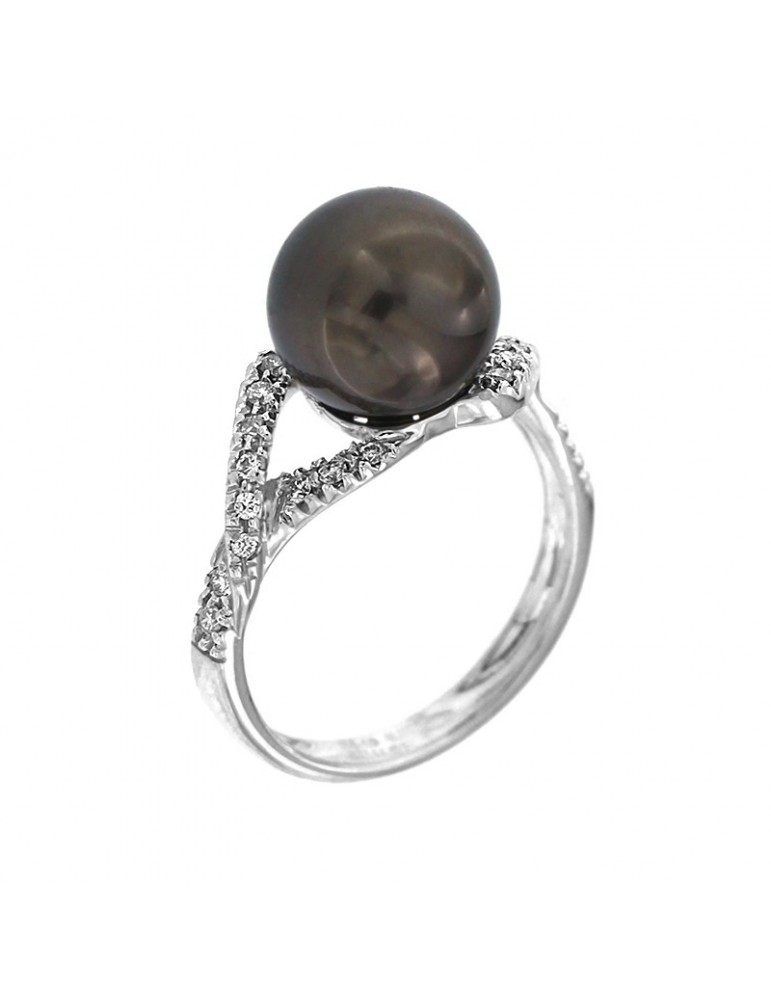Nimei Women's Ring with Tahitian Pearl and Diamonds - 0