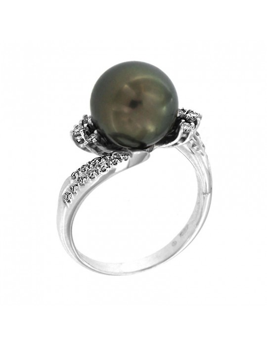 Nimei Women's Ring with Moorea Tahitian Pearl and Diamonds - 0